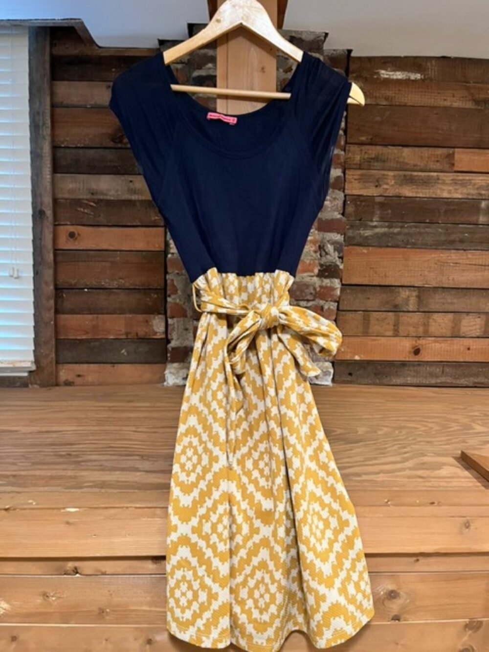 Maternal America Maternity Belted Dress Navy Mustard XS
